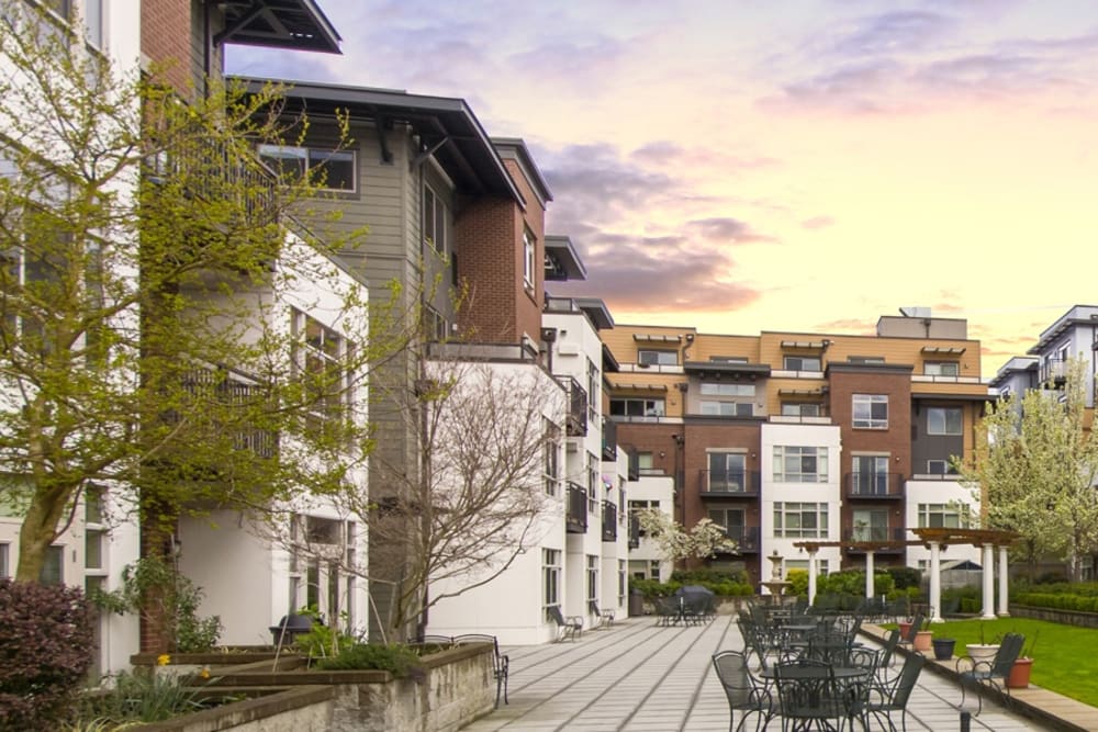 Central courtyard of Merrill Gardens at The University in Seattle, Washington