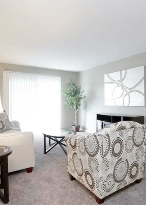 Apartment living room at Andover Park in Valparaiso, Indiana