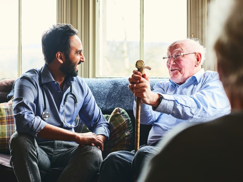 Resident and doctor going over the fall risk program at Holton Manor in Elkhorn, Wisconsin