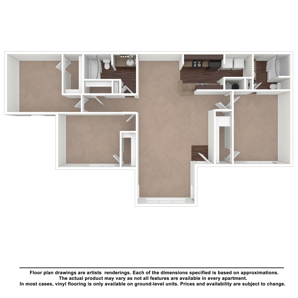 3x2 floor plan drawing at The Greens at Cascade Apartment Homes in Atlanta, Georgia