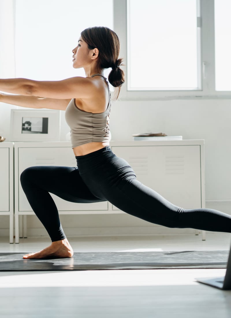 Resident doing yoga near Lakewood, Colorado from Whisper Creek Apartment Homes