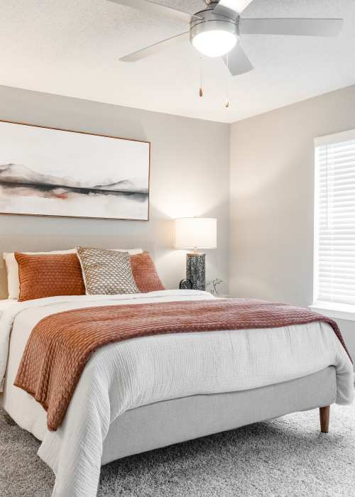 Model bedroom at Atlas at Goodlett Farms in Cordova, Tennessee