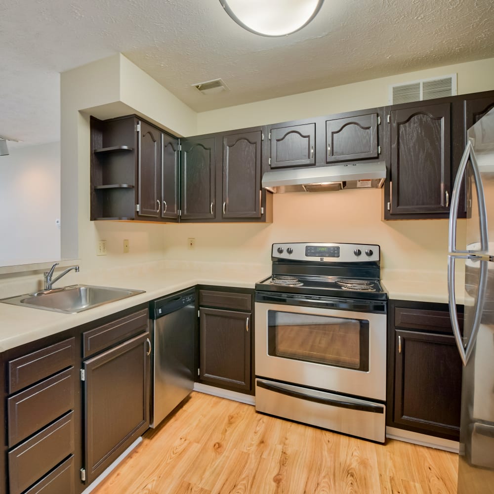 Kitchen with stainless-steel appliances at Parkside Estates, Canonsburg, Pennsylvania