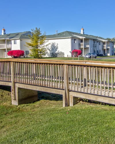 Wooden bridge at Steeplechase Apartments & Townhomes in Toledo, OH
