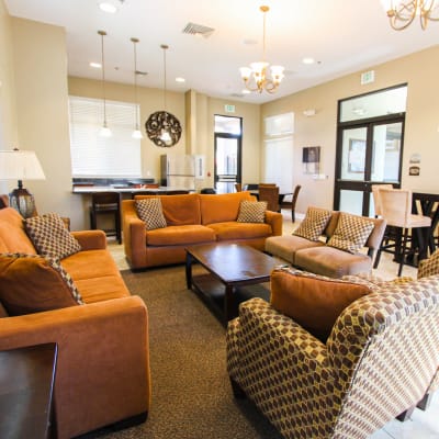 Comfortable seating at the resident clubhouse at Aero Ridge in San Diego, California