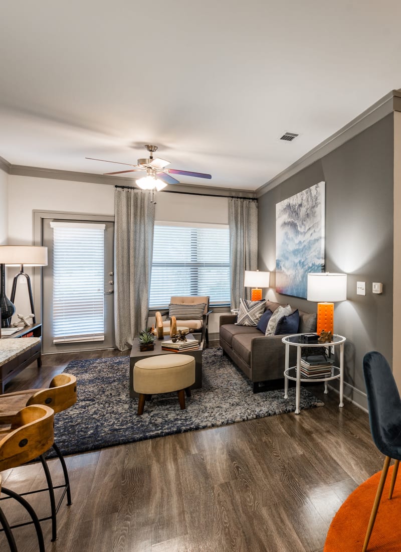 Modern living room at Marquis Seven Meadows in Katy, Texas