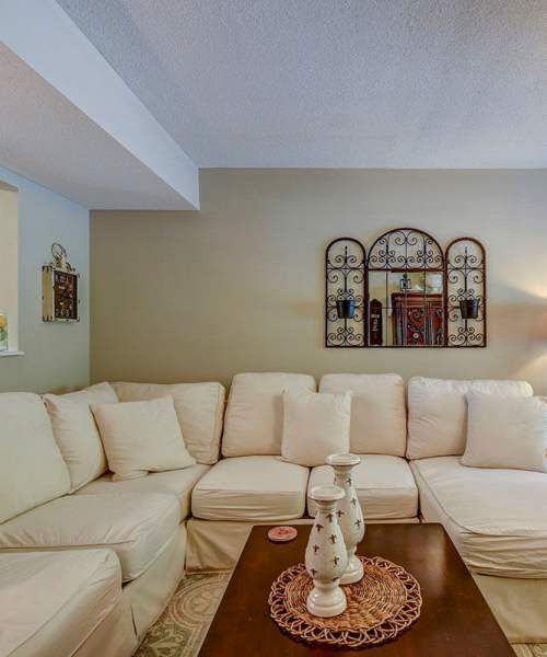 Bright living room at Oak Valley Gardens in Glenville, West Virginia