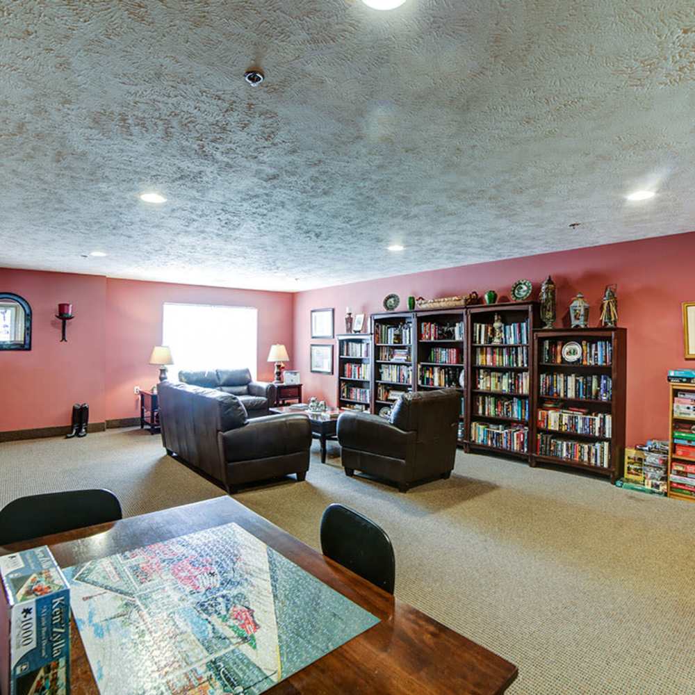 Community library with sitting area at Cumberland Meadows in Cumberland, Maryland