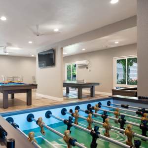 Clubhouse with foosball at Harbor Cove Apartments in Foster City, California