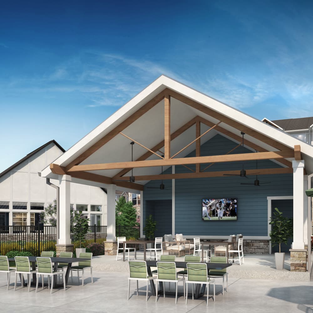 Outdoor firepit and outdoor dining space at Avonlea Springs in Canton, Georgia