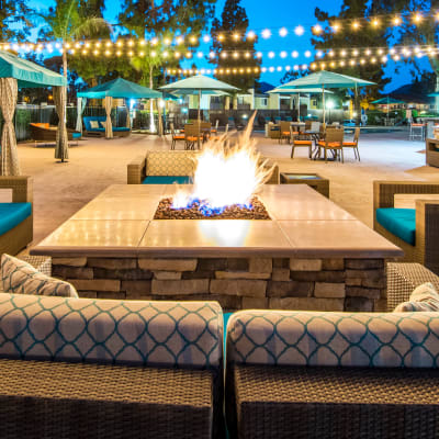 Outdoor fire pit and lounge at Sofi Poway in Poway, California