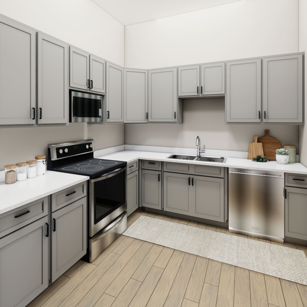 Fully equipped kitchen with stainless-steel appliances at The Pointe at Loudon in Loudon, Tennessee