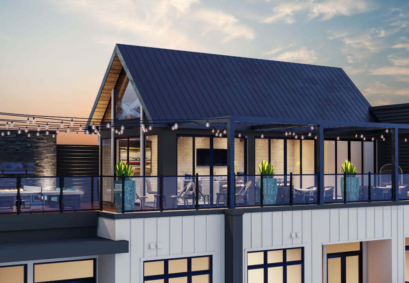 Modern and luxurious rooftop lounge at Lumen Doraville in Doraville, Georgia