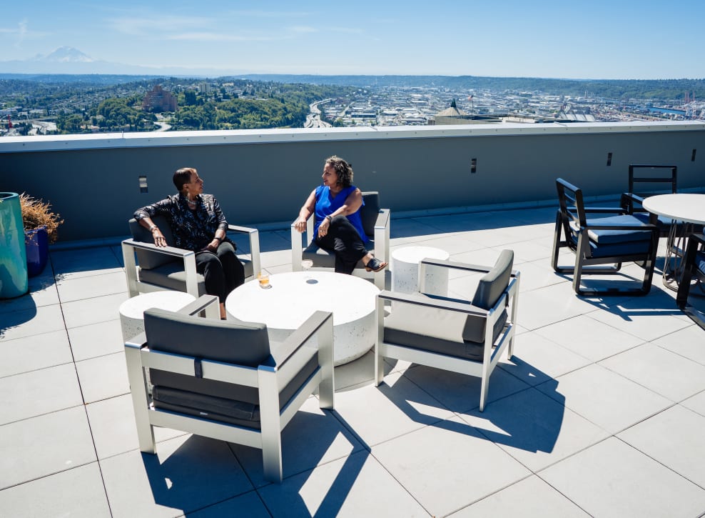 Residents on rooftop at Murano in Seattle, Washington