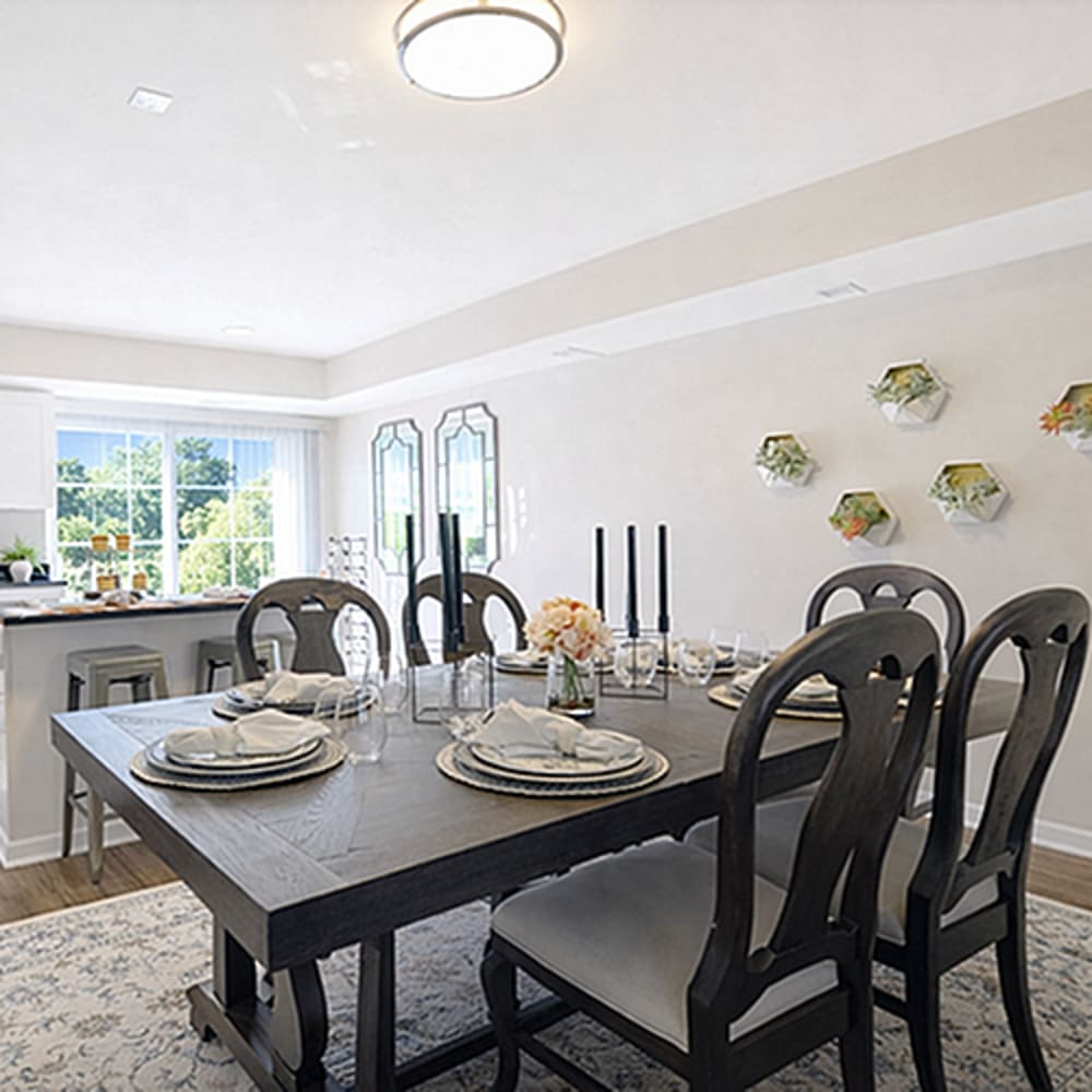 Elegant dining table set for six at 83 West Townhomes in West Bloomfield Township, Michigan