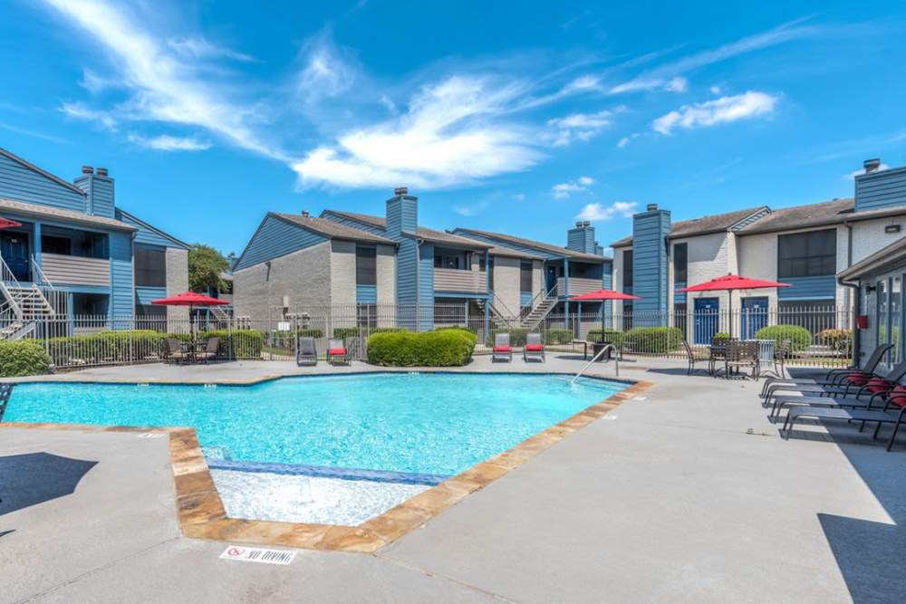 Resort style swimming pool at Warwick at Westchase in Houston, Texas