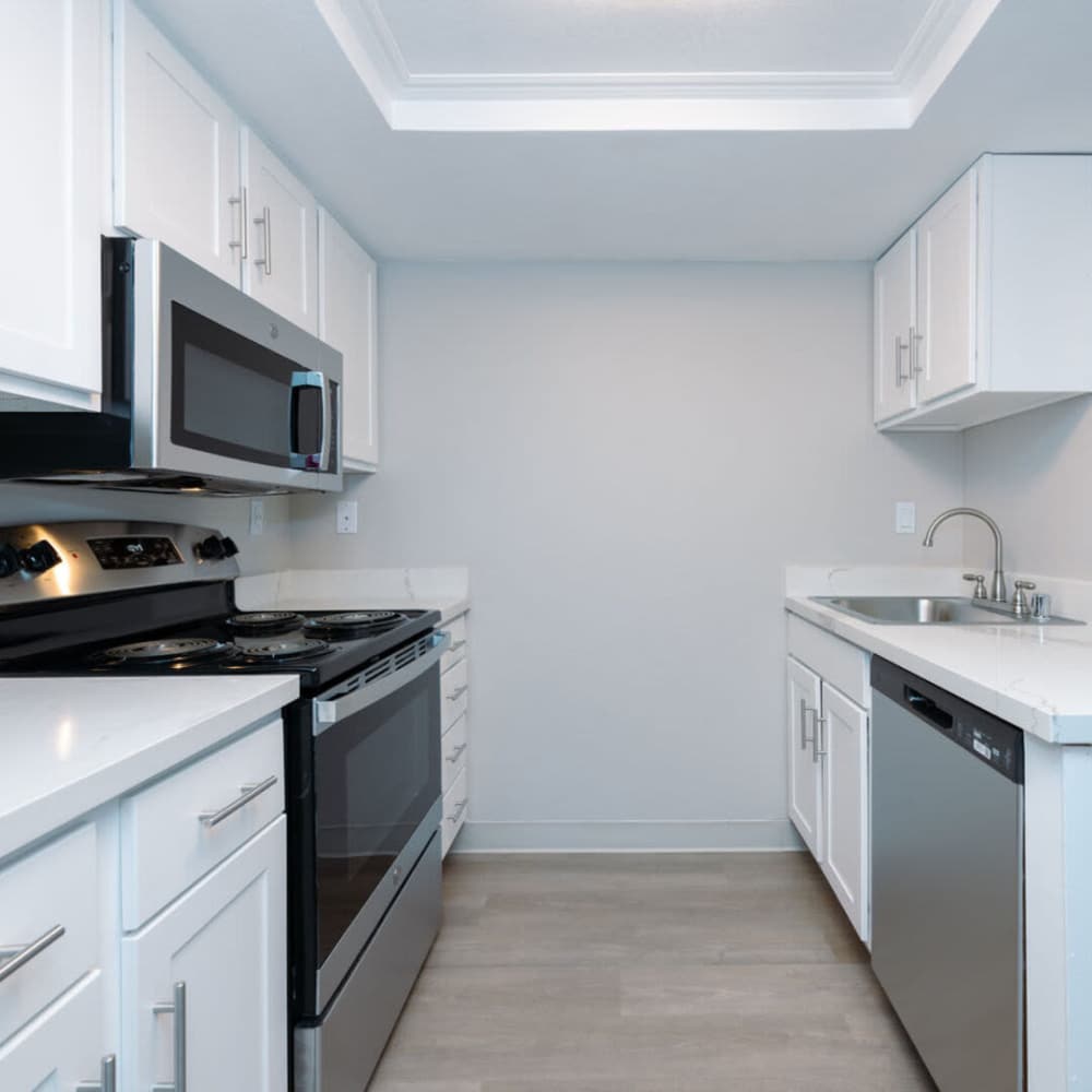 Kitchen with stainless-steel appliances at Vue 3600 in Richmond, California