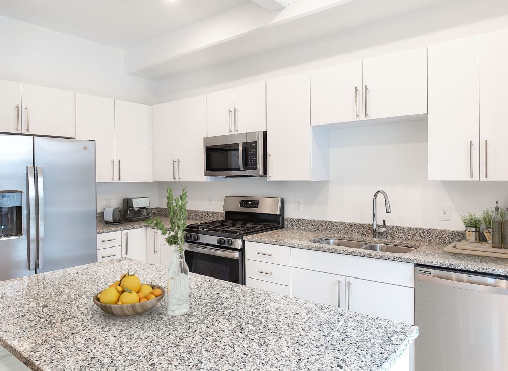 Sleek modern décor in a kitchen at The Hardison in Salt Lake City, Utah