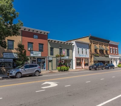 Village shops near Waters Edge Apartments in Webster, New York