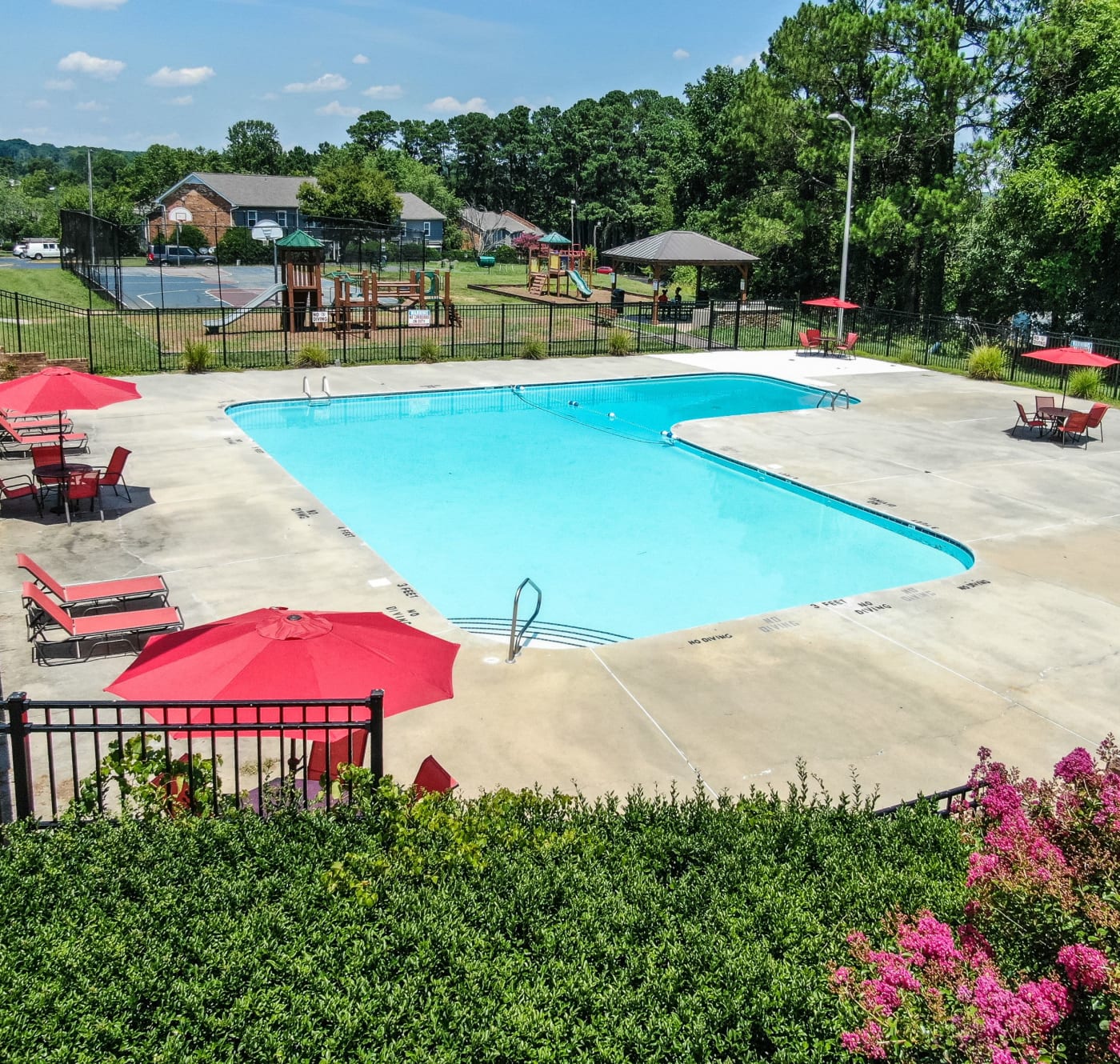 Sparkling pool at Rippling Stream Townhomes in Durham, North Carolina