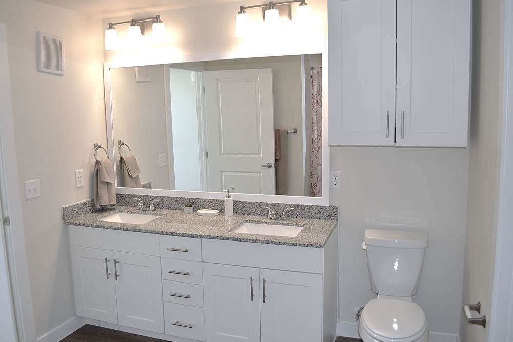 Double vanity sink in bathroom