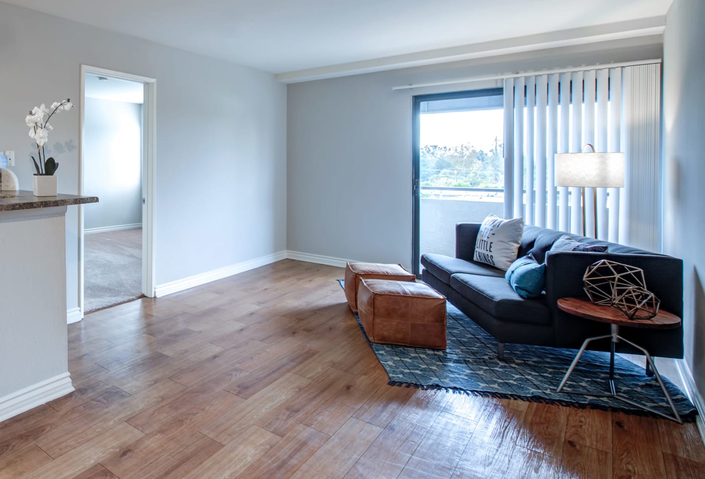 Floor to ceiling windows in the living area at Vue at Laurel Canyon in Valley Village, California