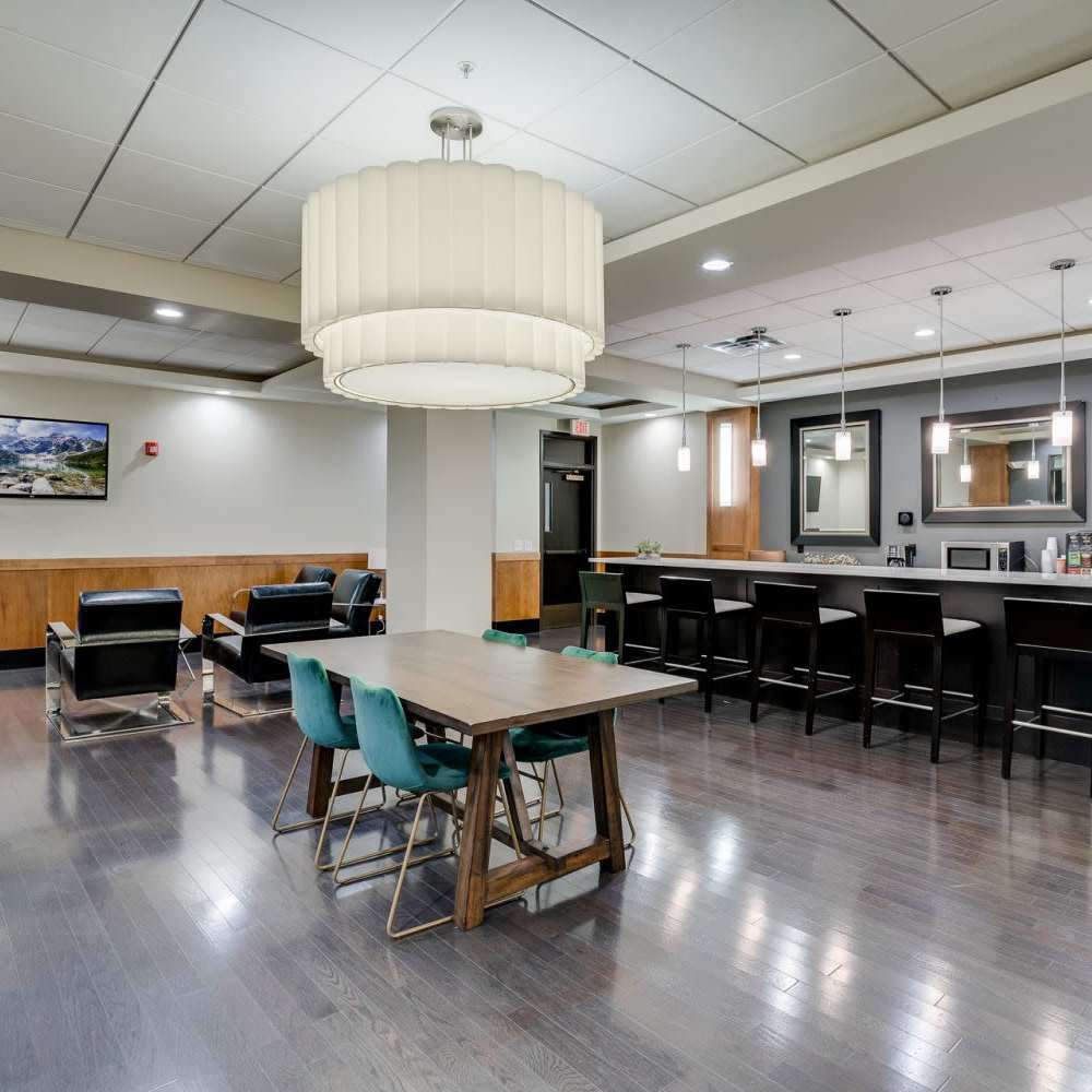 Clubhouse with community kitchen at 430 Oak Grove in Minneapolis, Minnesota