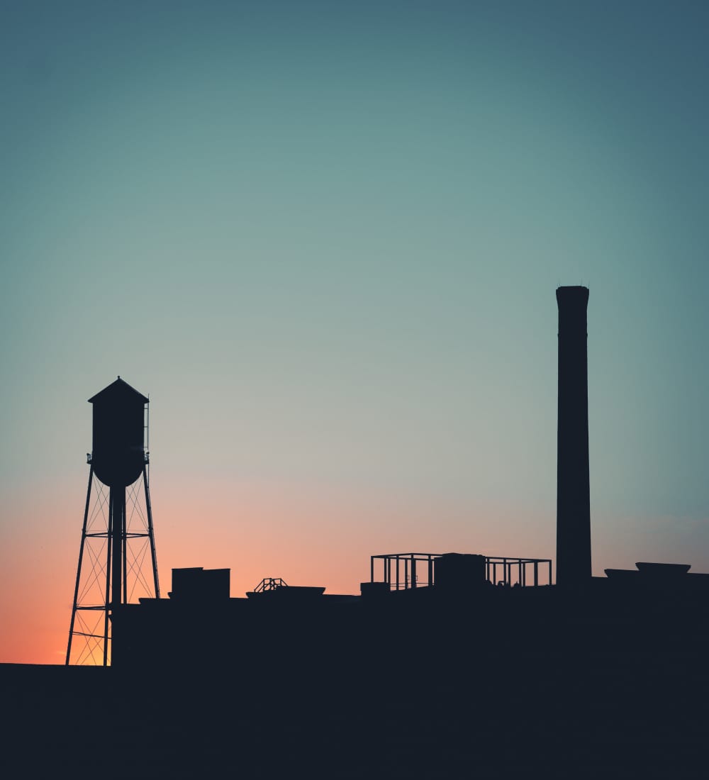 City skyline at dusk near The Novus Apartments in Durham, North Carolina