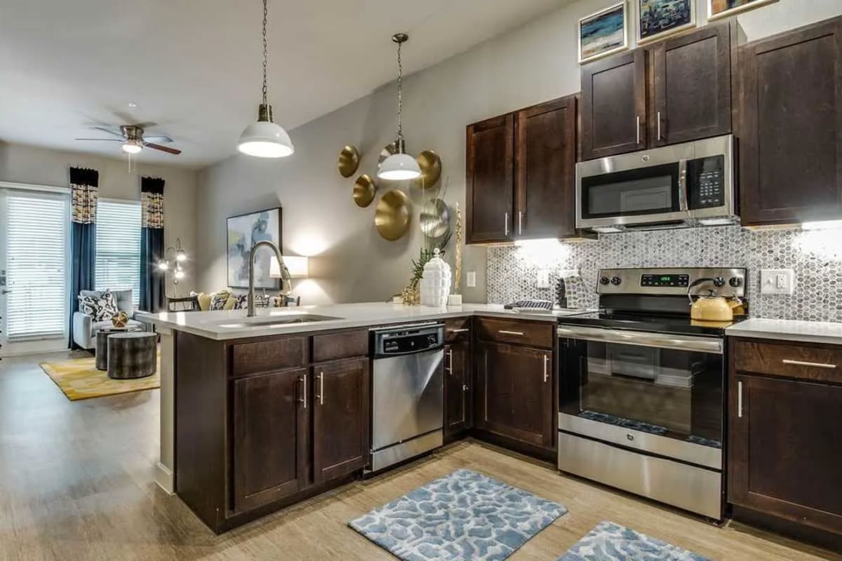 Stainless-steel appliances in a kitchen at Capitol at Stonebriar in Frisco, Texas