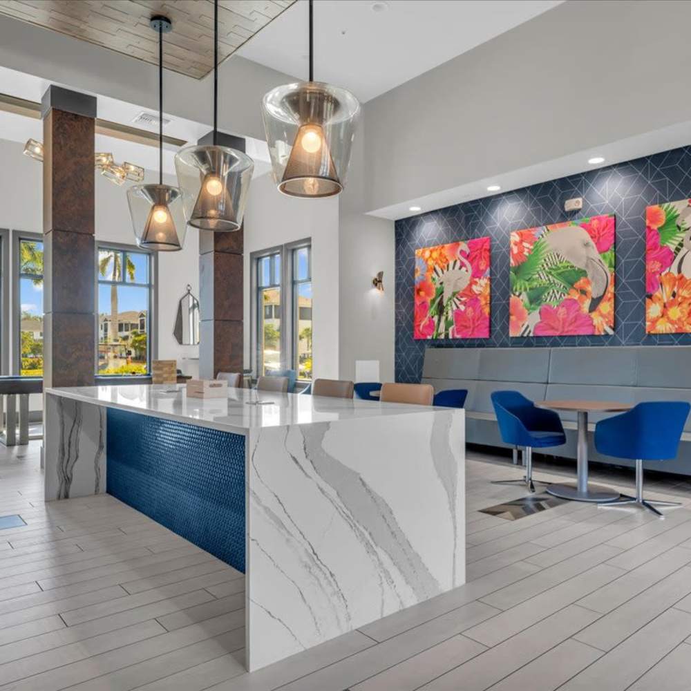 New modern clubhouse with stylish seating at 81 West Apartments in Fort Myers, Florida