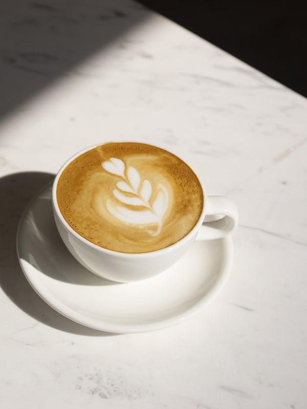 Latte at a coffee shop near Five43 in Bel Air, Maryland