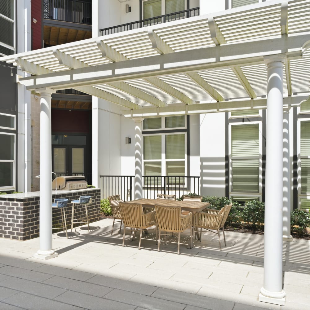 Outdoor dining area and grill station at The Rise at Regency in Henrico, Virginia