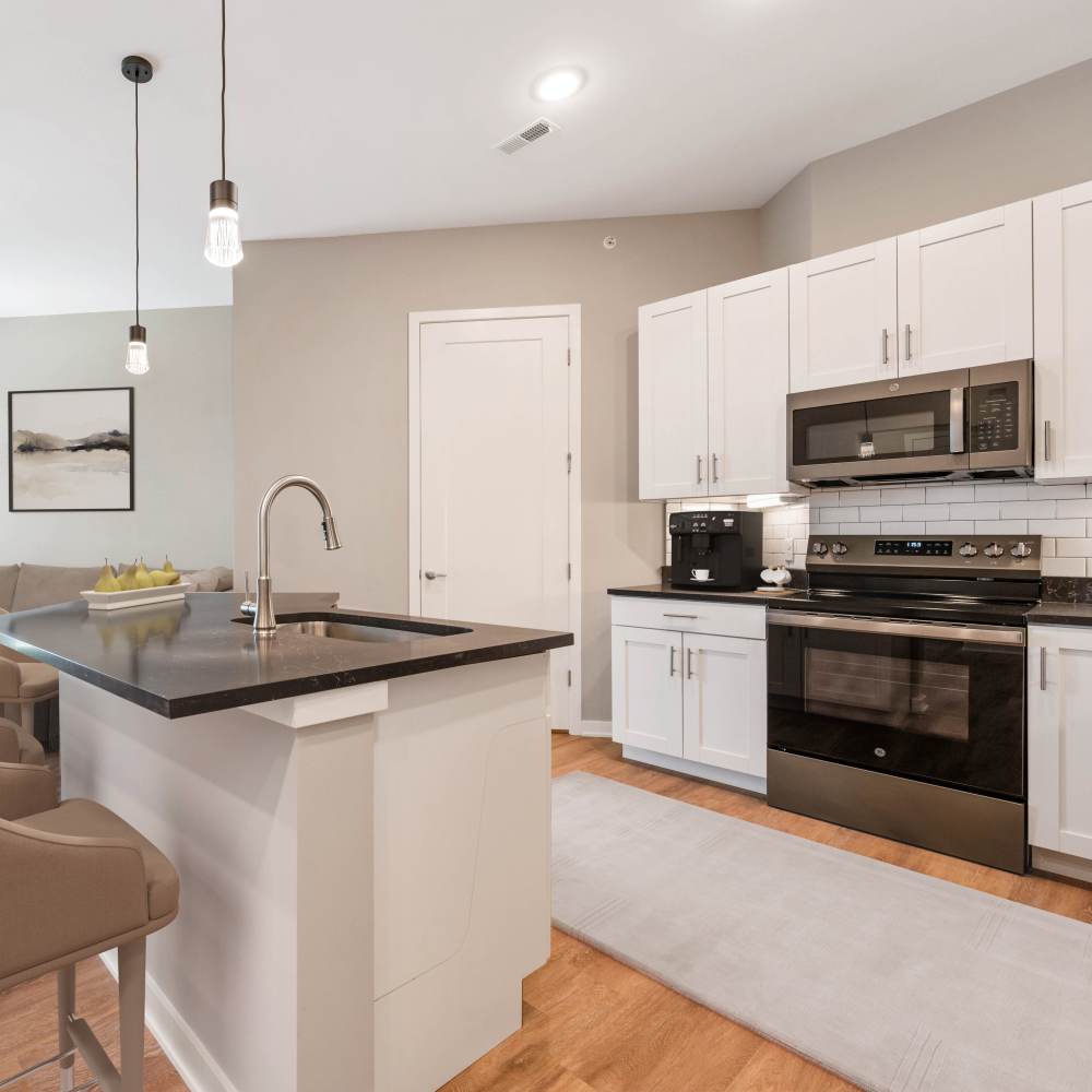Kitchen with quartz countertop at Neo Vantage Point in Maryland Heights, Missouri