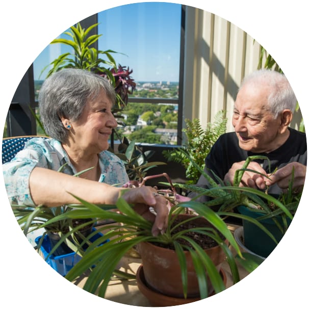 Ebenezer Tower Apartments residents gardening