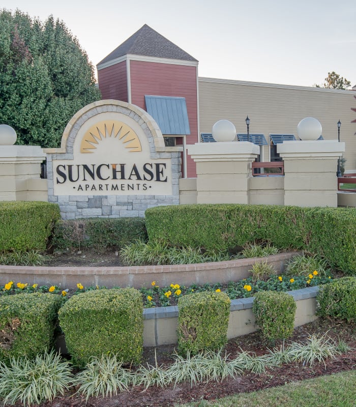 Landscaped exterior at Sunchase Apartments in Tulsa, Oklahoma
