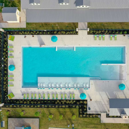 Aerial view of the swimming pool at Biltmore at the Park in Pflugerville, Texas