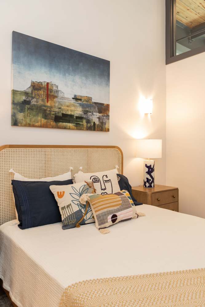 Model bedroom of Mojud Lofts in Greensboro, North Carolina