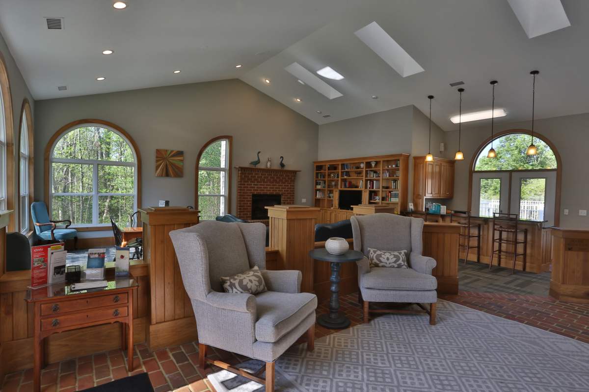 Community clubhouse with premium-looking interiors at Chickahominy Bluff in Mechanicsville, Virginia