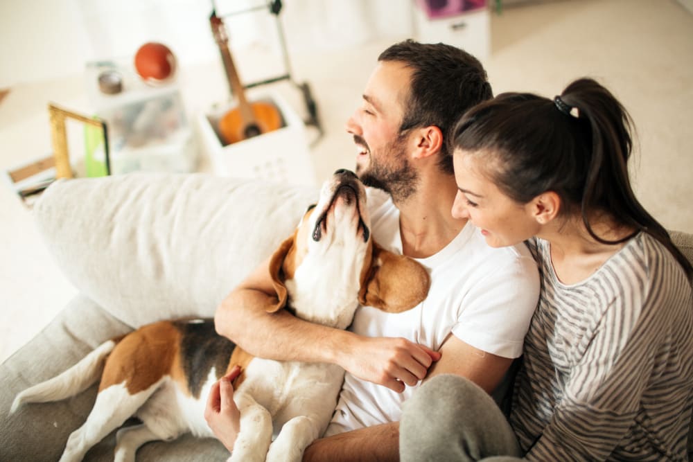 Residents with their dog loving their new life at Greenway Chase in Florissant, Missouri