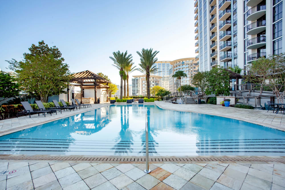 Luxurious resort style swimming pool at 55 West Apartments in Orlando, Florida