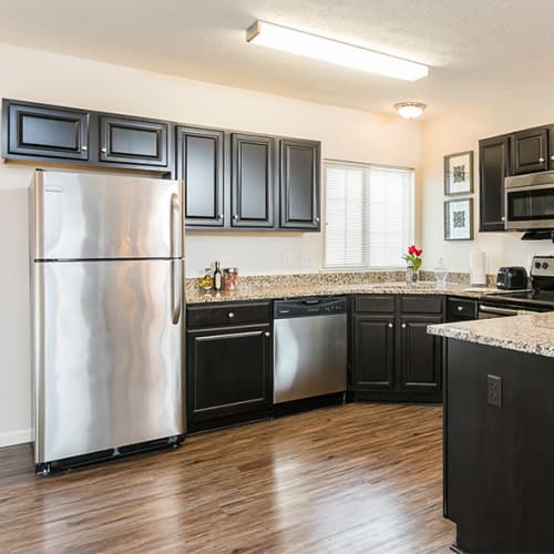 Stainless steel appliances in a kitchen at Auburn Creek Apartments in Victor, New York