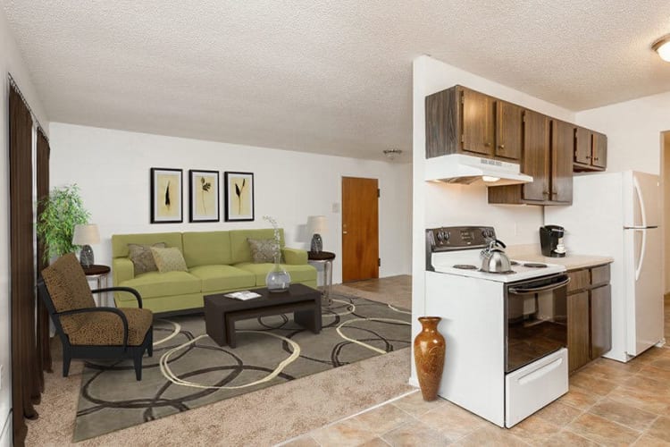 Living room and kitchen at Parkway Manor Apartments