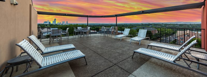 Regents West at 24th's rooftop lounge at sunset in Austin, Texas