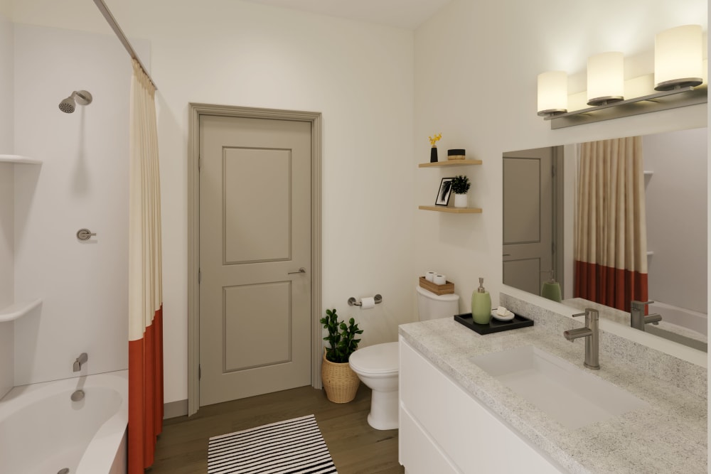 Apartment bathroom at The Waters at Millerville in Baton Rouge, Louisiana
