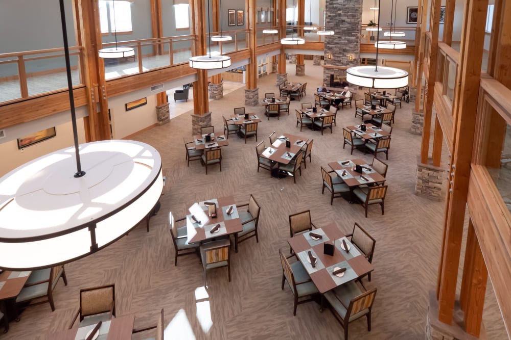 Birds-eye view of the dinning room at Pear Valley Senior Living in Central Point, Oregon