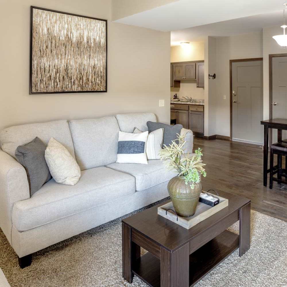 Livining room with view to kitchen at InterUrban Apartments in Billings, Montana