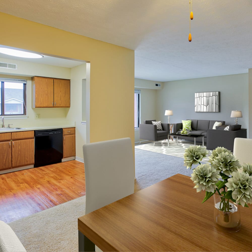 Spacious apartment with dining table at Ravenna Woods, Twinsburg, Ohio