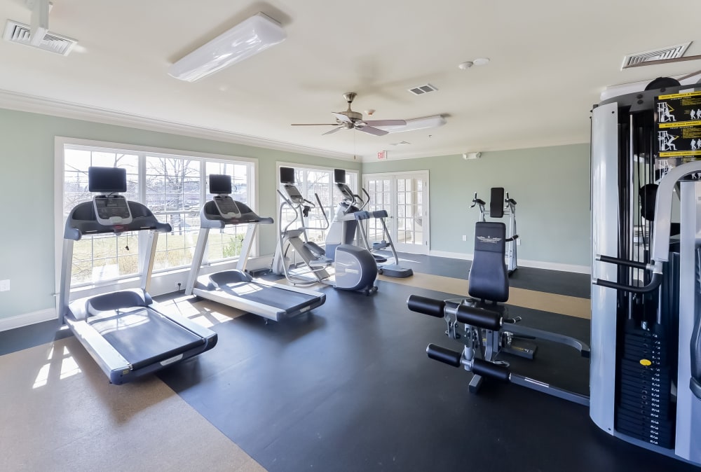 Fitness center at Strafford Station Apartments in Wayne, Pennsylvania