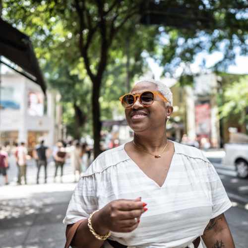 A woman out walking near Main Street Vista in Holly Springs, North Carolina