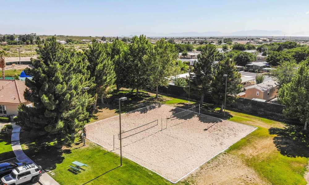 Aerial shot of sand volleyball court at Las Ventanas in Alamogordo, New Mexico